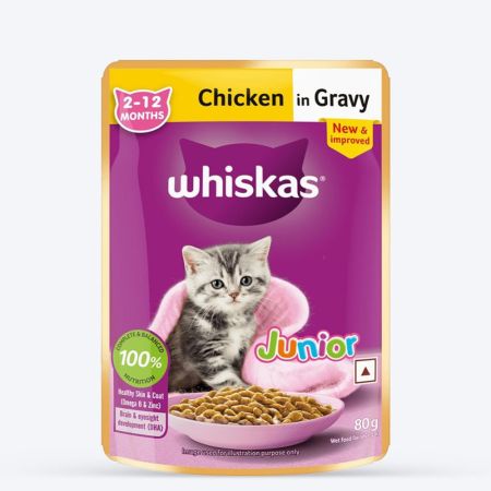 Whiskas Chicken in Gravy (2-12 Months) Wet Food For Junior Kitten - 80 gm Pack - Pack of 4